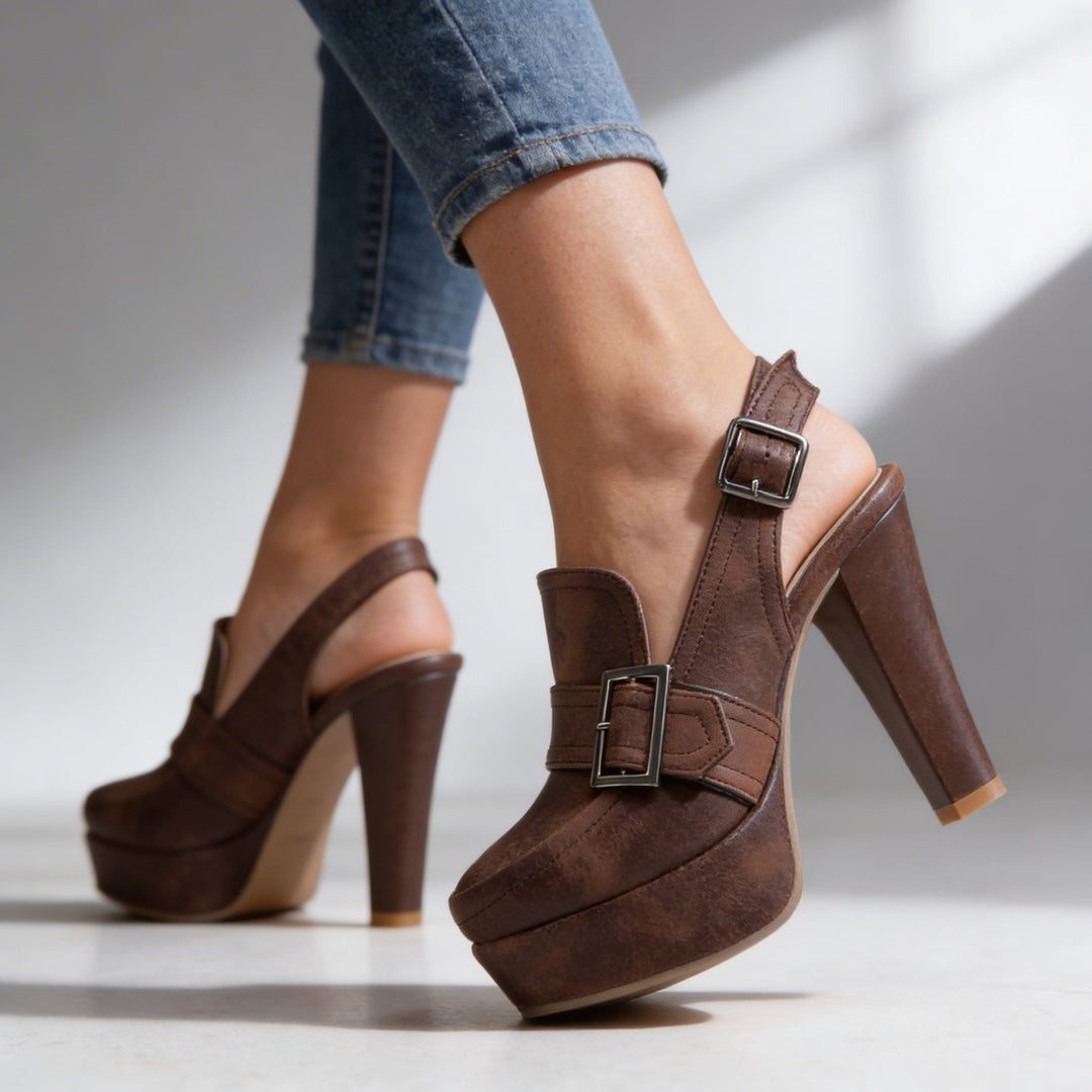 Women's Suede Mary Jane Platform Block Heel Slingback
