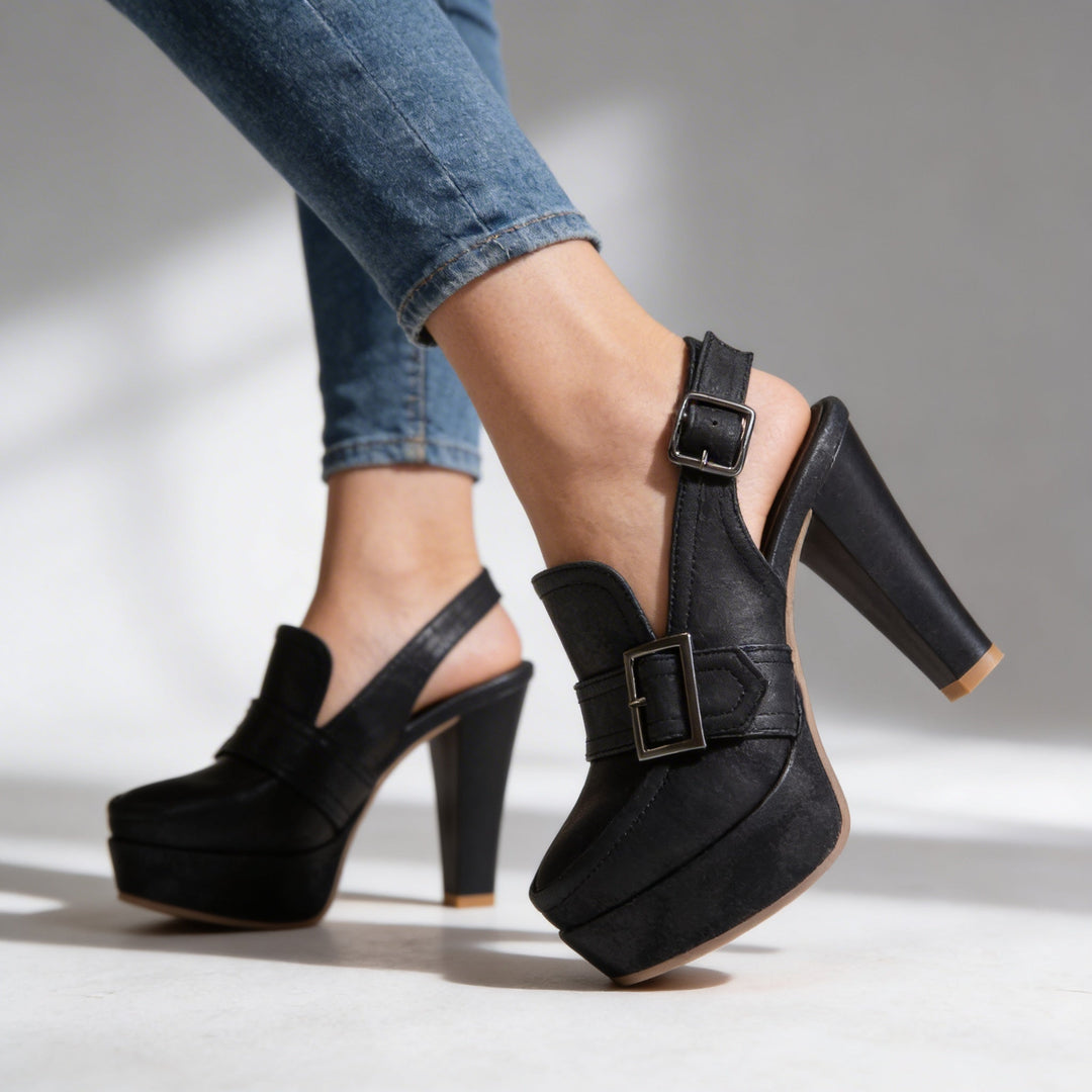 Women's Suede Mary Jane Platform Block Heel Slingback
