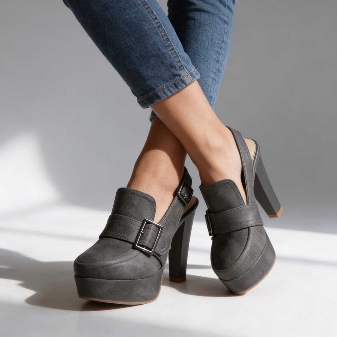 Women's Suede Mary Jane Platform Block Heel Slingback