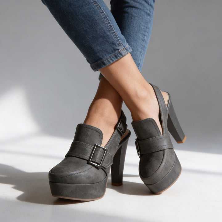 Women's Suede Mary Jane Platform Block Heel Slingback