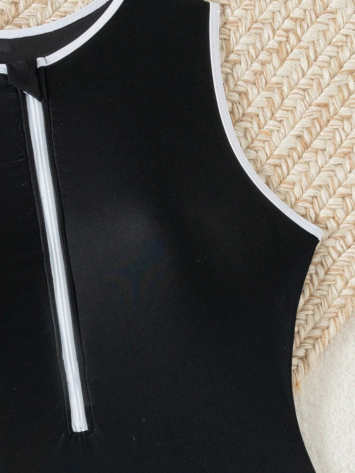 Women's Swimsuit Zip High Neck Sporty Elegant Beach