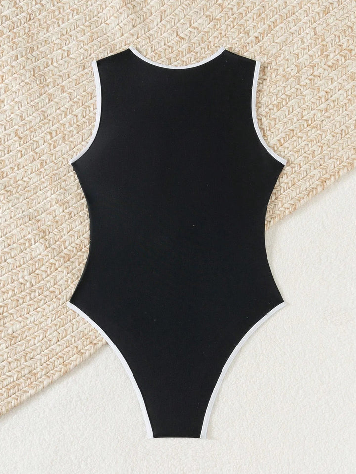 Women's Swimsuit Zip High Neck Sporty Elegant Beach