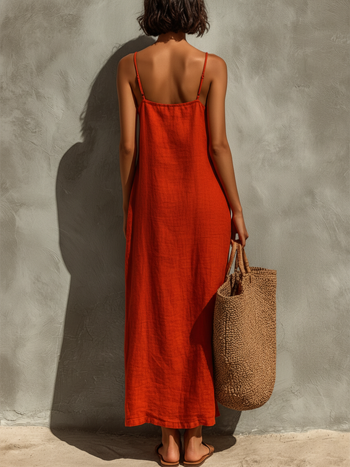 Women's Cotton Spaghetti Strap Square Neck Maxi Dress
