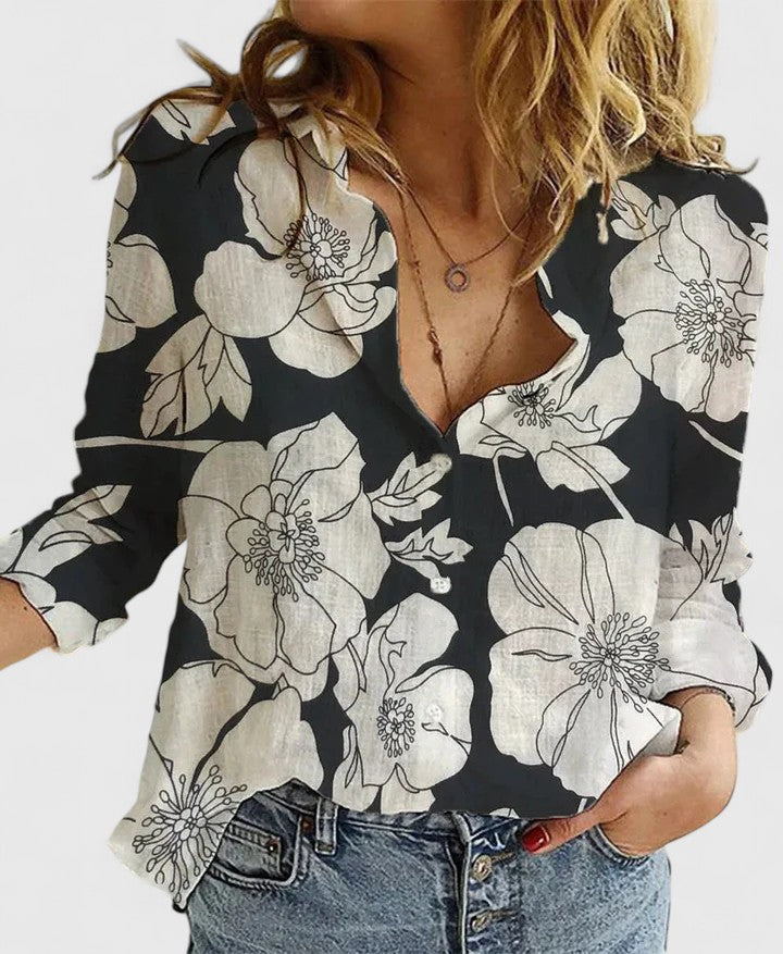 Women's Linen Button Down Shirt with Lapel Collar