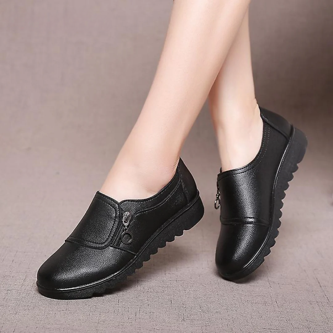 Women's Leather Slip-On Loafers with Side Zip
