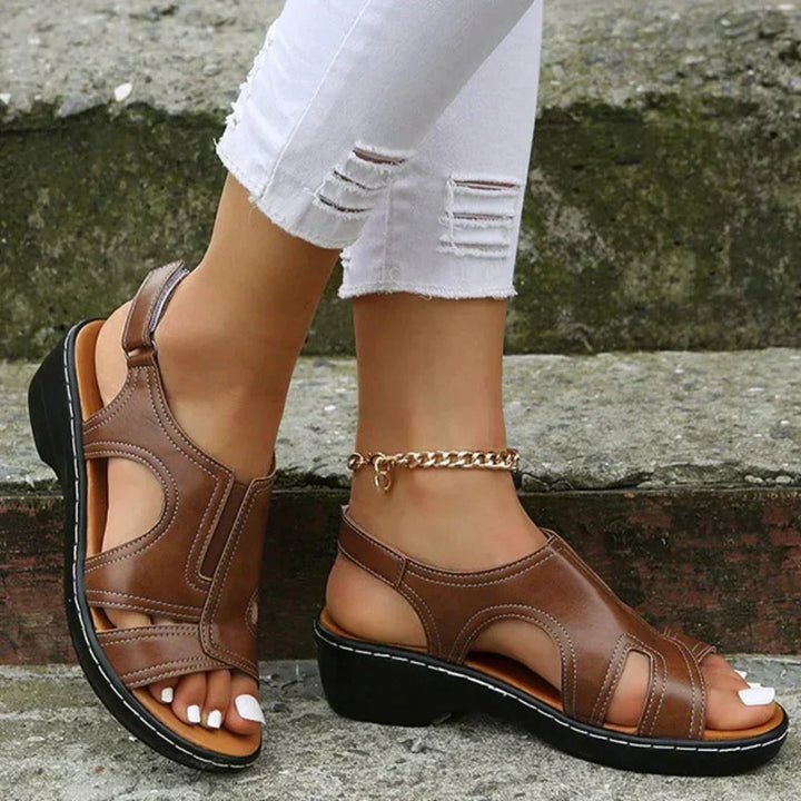 Women's Orthopaedic Leather Perforated Wedge Sandals