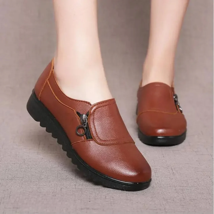 Women's Leather Slip-On Loafers with Side Zip