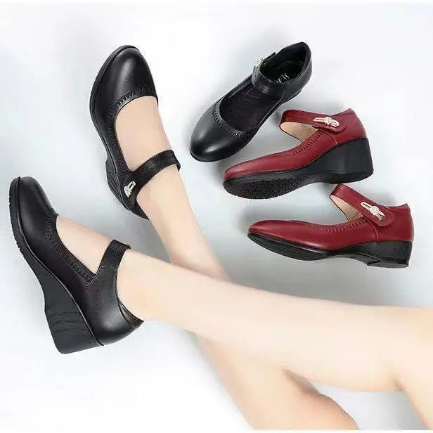 Women's Orthopaedic Leather Mary Jane Wedge Comfort Shoes