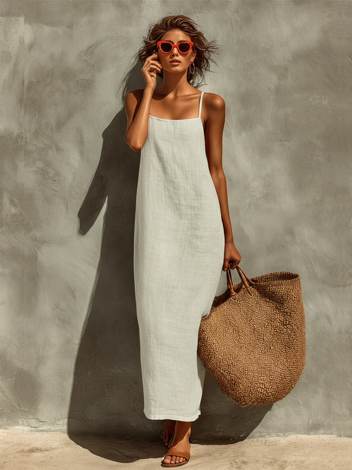 Women's Cotton Spaghetti Strap Square Neck Maxi Dress