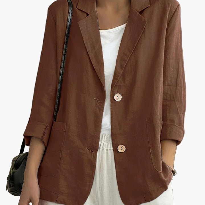 Linen Blazer Women Long Sleeve Button Front with Pockets