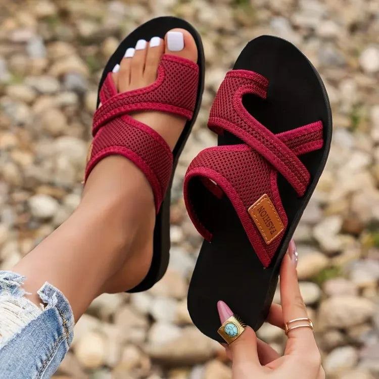 Women's Orthopaedic Crisscross Mesh Strap Flat Slide Sandals