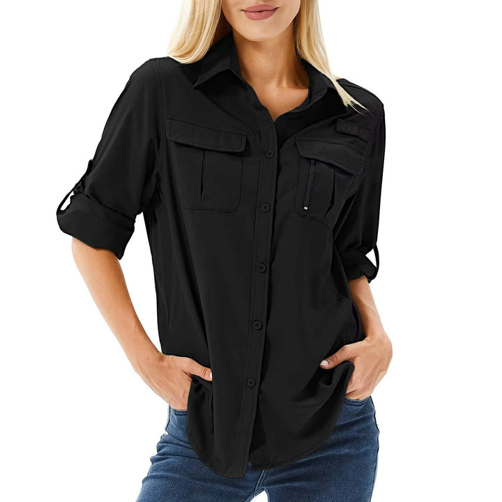 Women's UPF 50 Long Sleeve Hiking Shirt Roll-Up Safari Shirt