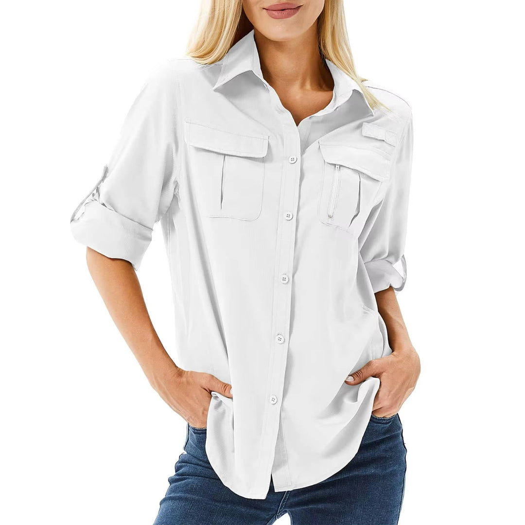 Women's UPF 50 Long Sleeve Hiking Shirt Roll-Up Safari Shirt