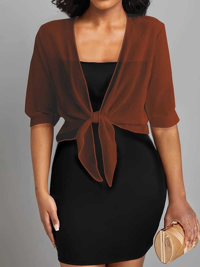 Women's Sheer Chiffon Tie Front Cardigan Open Front Cover Up