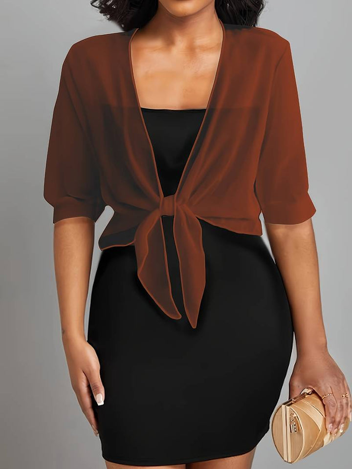 Women's Sheer Chiffon Tie Front Cardigan Open Front Cover Up