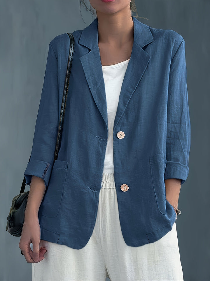 Linen Blazer Women Long Sleeve Button Front with Pockets