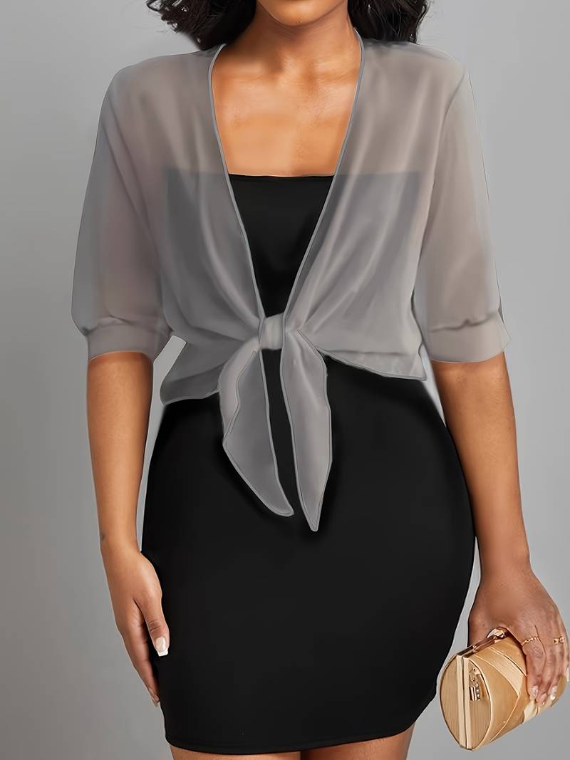 Women's Sheer Chiffon Tie Front Cardigan Open Front Cover Up