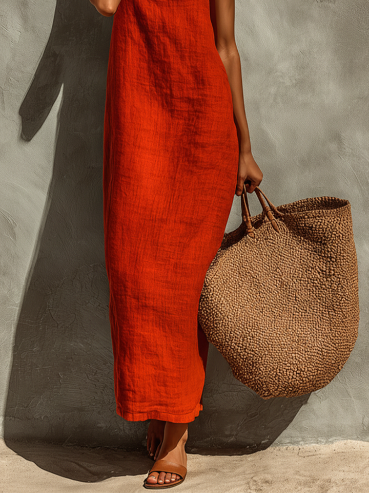Women's Cotton Spaghetti Strap Square Neck Maxi Dress