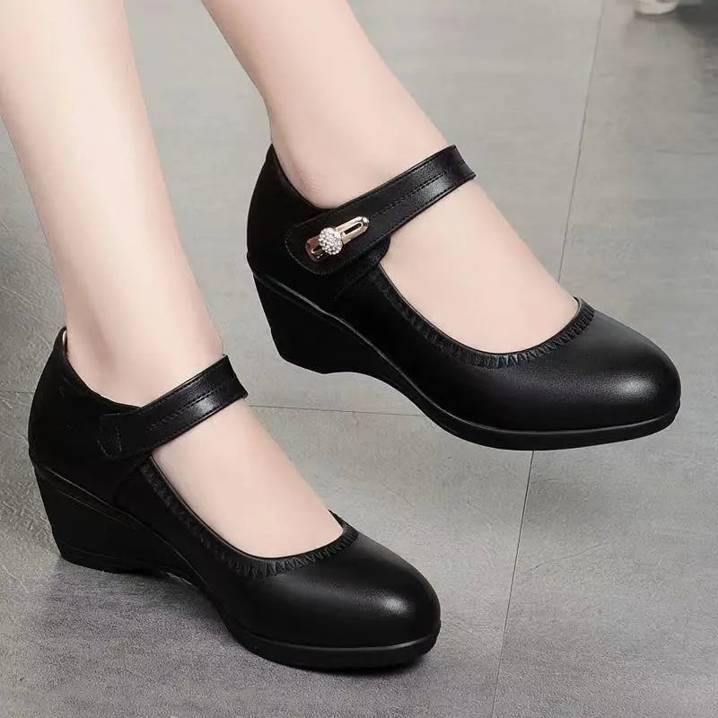Women's Orthopaedic Leather Mary Jane Wedge Comfort Shoes