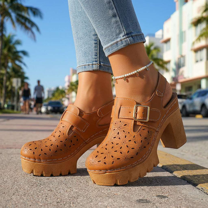 Women's Platform Cutout Block Heel Clogs