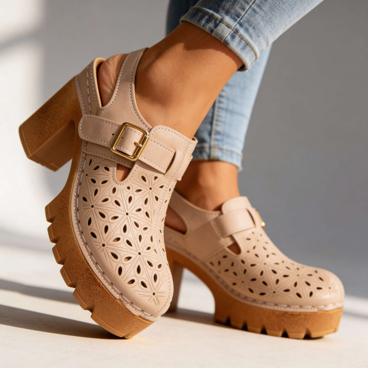 Women's Platform Cutout Block Heel Clogs