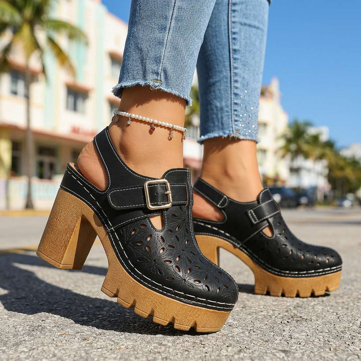 Women's Platform Cutout Block Heel Clogs