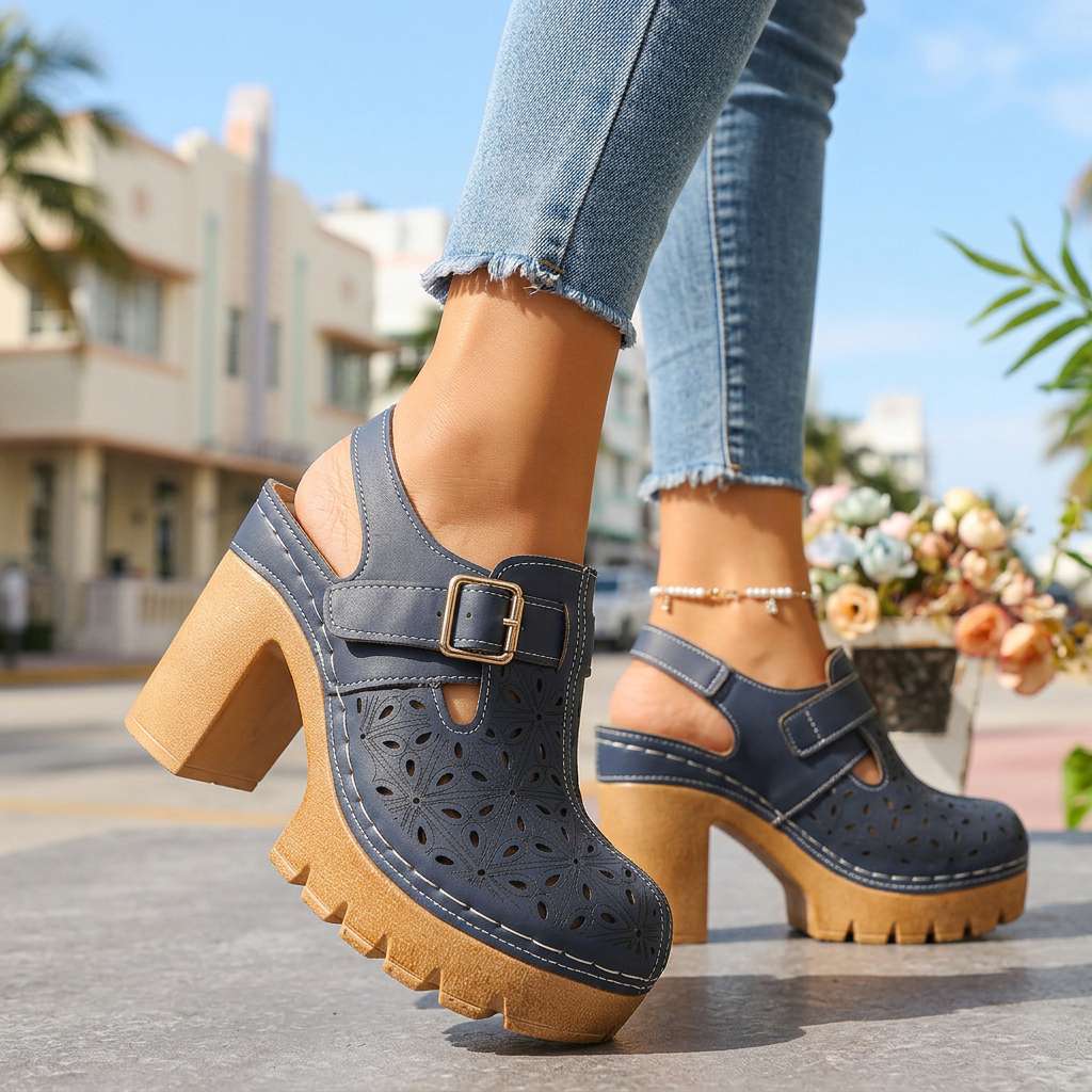Women's Platform Cutout Block Heel Clogs