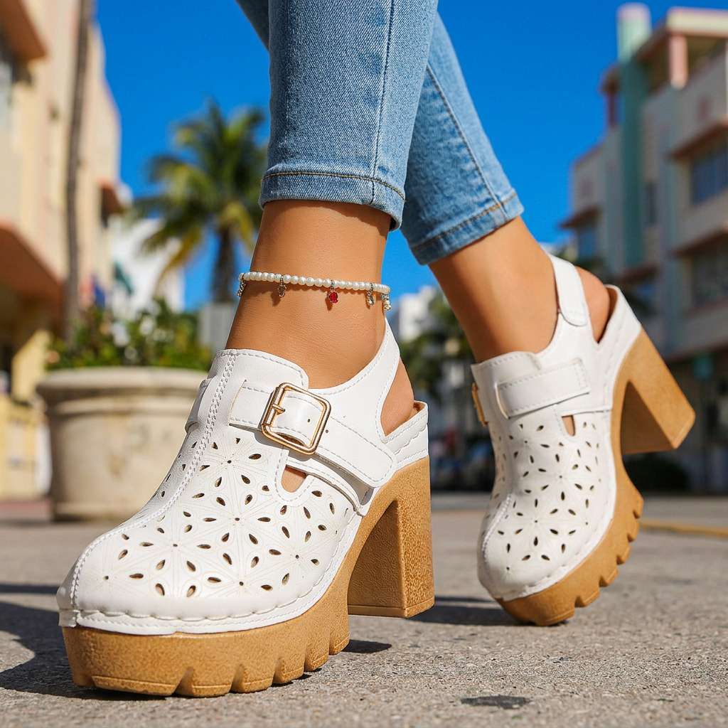 Women's Platform Cutout Block Heel Clogs