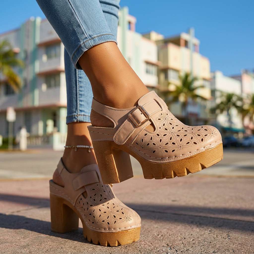 Women's Platform Cutout Block Heel Clogs