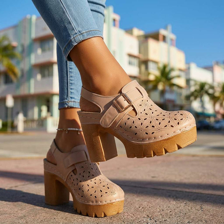 Women's Platform Cutout Block Heel Clogs