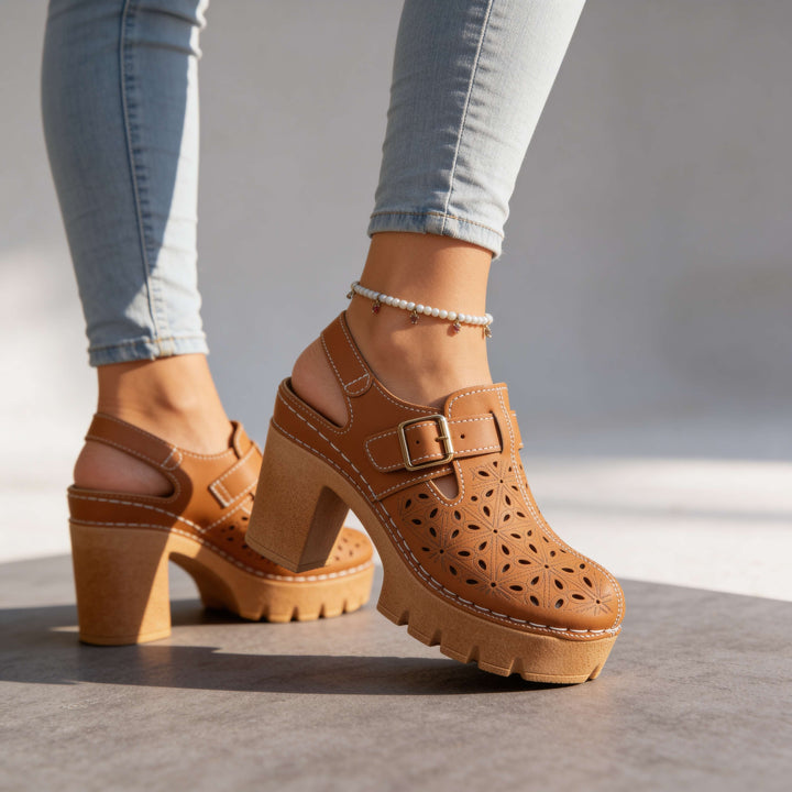 Women's Platform Cutout Block Heel Clogs