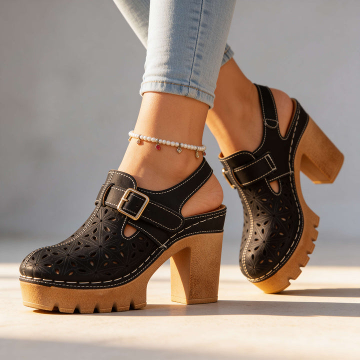 Women's Platform Cutout Block Heel Clogs