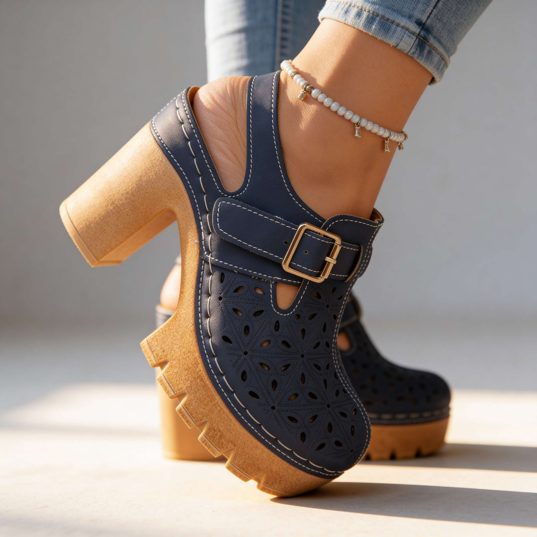 Women's Platform Cutout Block Heel Clogs