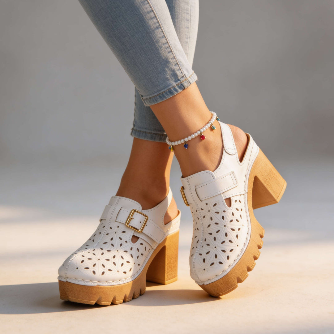 Women's Platform Cutout Block Heel Clogs