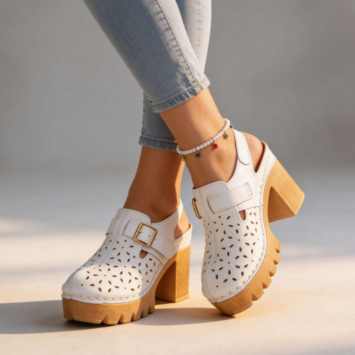 Women's Platform Cutout Block Heel Clogs