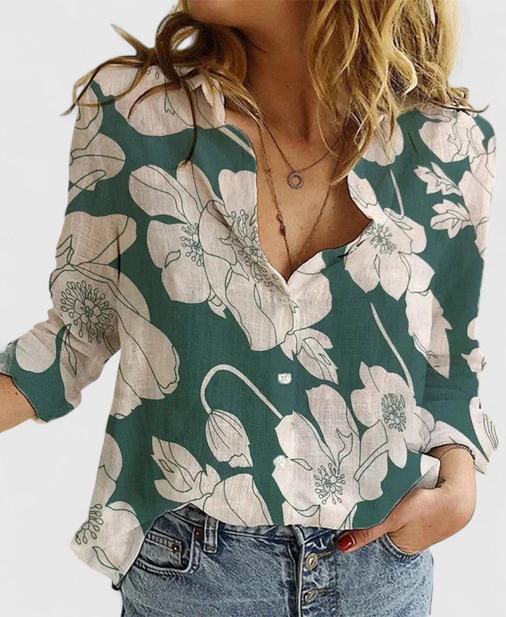 Women's Linen Button Down Shirt with Lapel Collar
