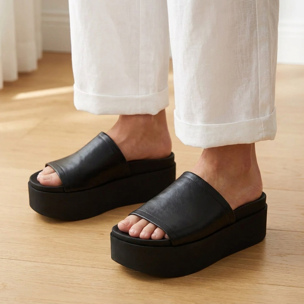 Women's Leather Platform Slide Sandals