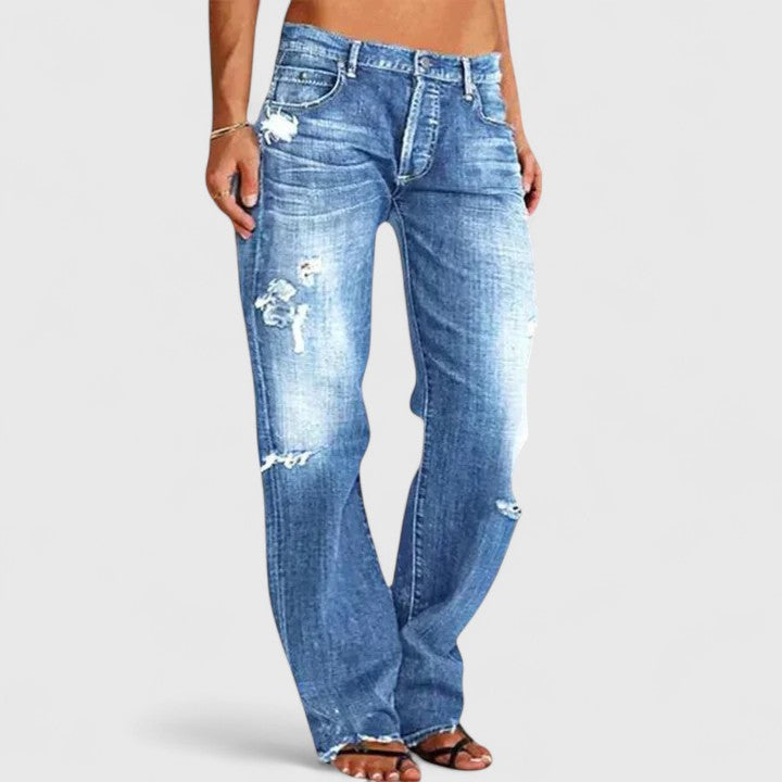 Women's Low Rise Distressed Straight Leg Jeans