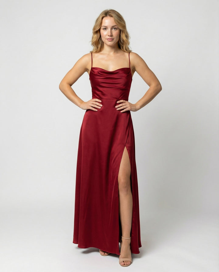 Women's Elegant Satin Maxi Dress with Leg Split