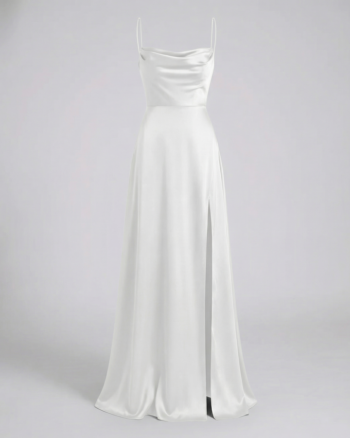 Women's Elegant Satin Maxi Dress with Leg Split