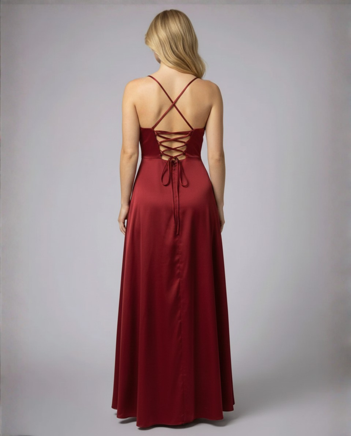Women's Elegant Satin Maxi Dress with Leg Split