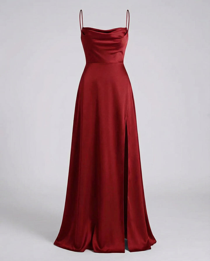 Women's Elegant Satin Maxi Dress with Leg Split