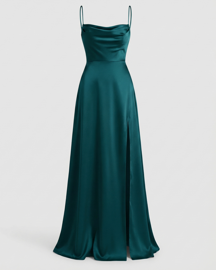 Women's Elegant Satin Maxi Dress with Leg Split
