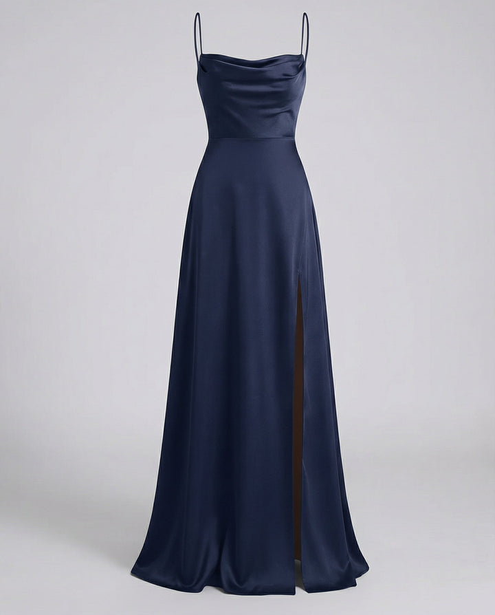 Women's Elegant Satin Maxi Dress with Leg Split