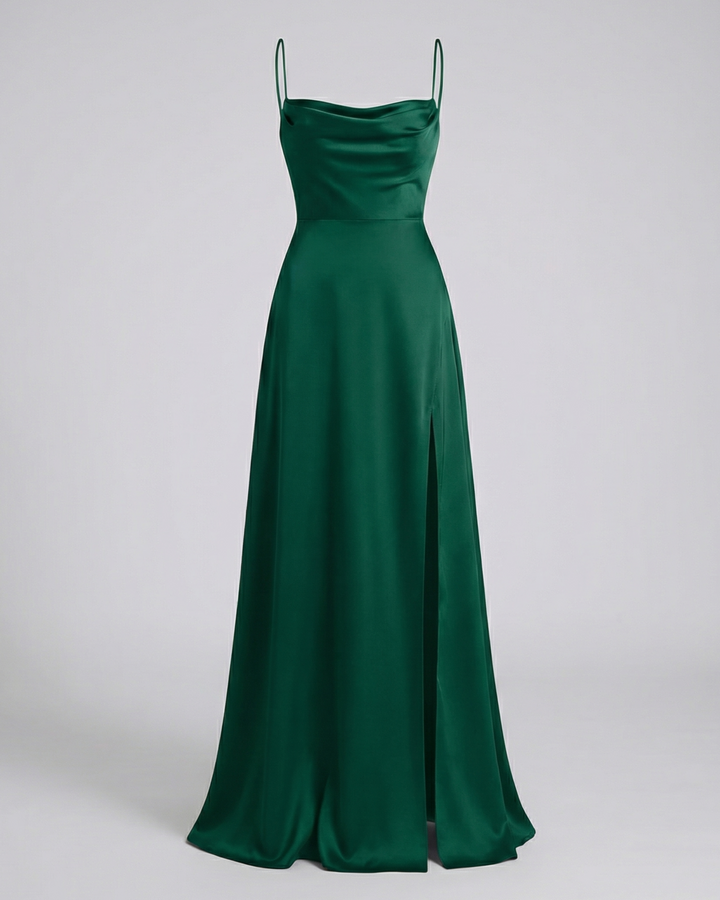 Women's Elegant Satin Maxi Dress with Leg Split