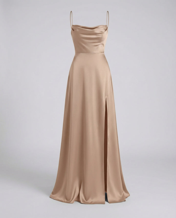 Women's Elegant Satin Maxi Dress with Leg Split
