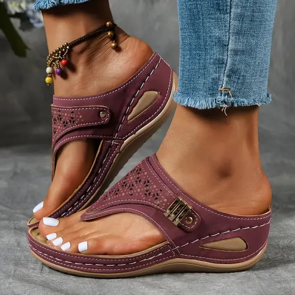 Women's Orthopaedic Comfort Laser Cut Wedge Thong Sandals