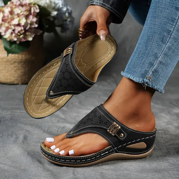 Women's Orthopaedic Comfort Laser Cut Wedge Thong Sandals