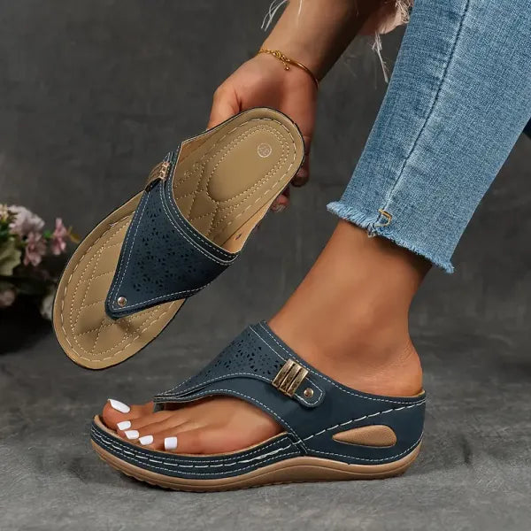 Women's Orthopaedic Comfort Laser Cut Wedge Thong Sandals