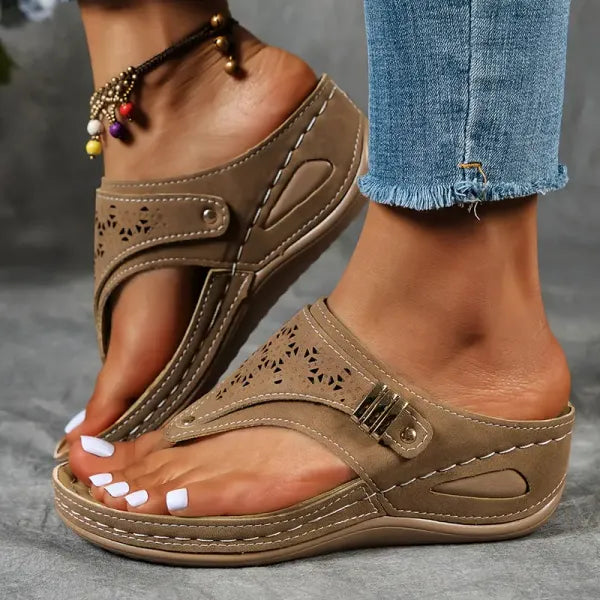 Women's Orthopaedic Comfort Laser Cut Wedge Thong Sandals